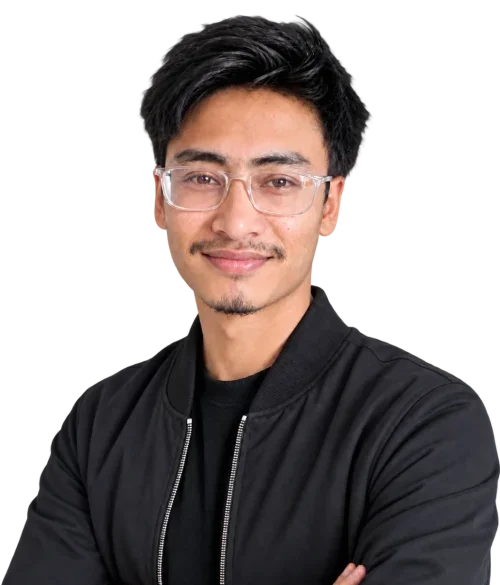 Professional portrait of an SEO expert in Nepal wearing glasses and a black jacket with a natural smile